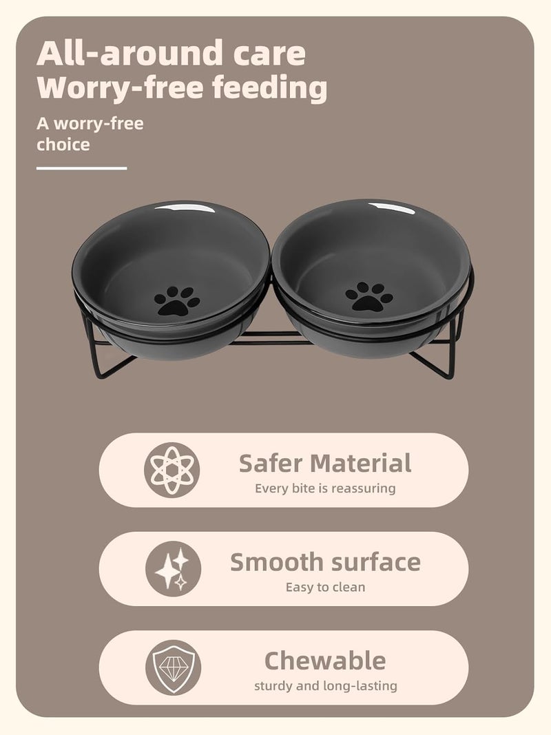 GDCZ Ceramics Raised Cat Bowls with Heighten Metal Stand,15 Ounces (Grey) - Image 3